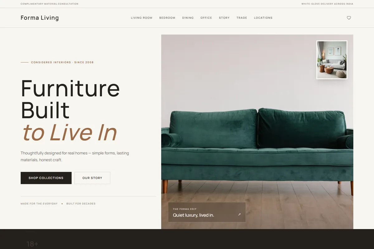 Furniture website live demo preview